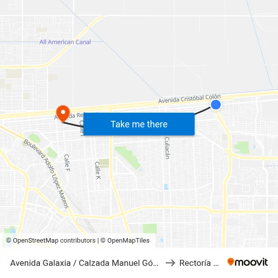 Avenida Galaxia / Calzada Manuel Gómez Morín to Rectoría Uabc map