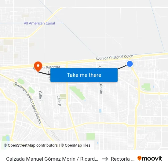 Calzada Manuel Gómez Morín / Ricardo Flores Magón to Rectoría Uabc map