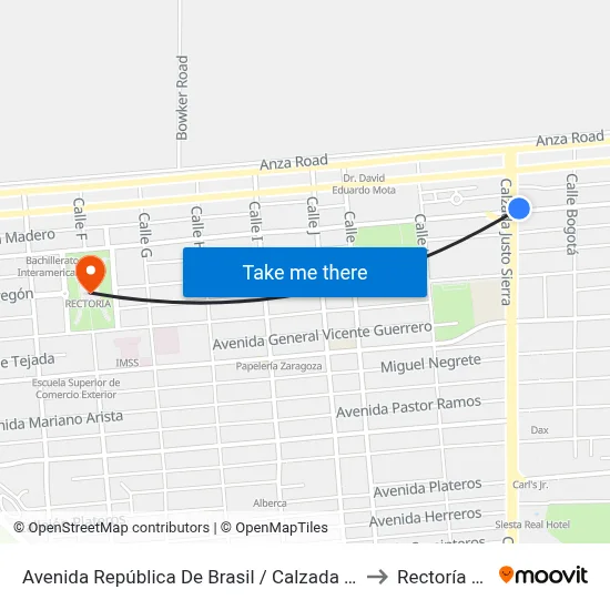 Avenida República De Brasil / Calzada Justo Sierra to Rectoría Uabc map