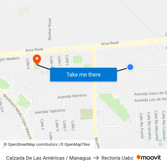Calzada De Las Américas / Managua to Rectoría Uabc map