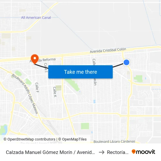 Calzada Manuel Gómez Morín / Avenida Manuel Diéguez to Rectoría Uabc map