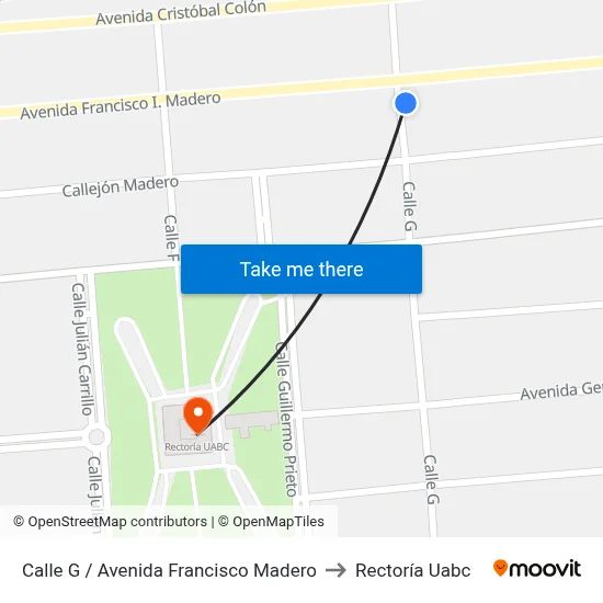 Calle G / Avenida Francisco Madero to Rectoría Uabc map