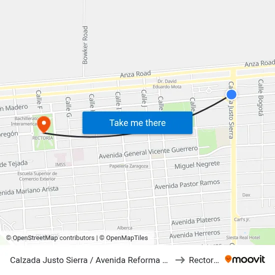 Calzada Justo Sierra / Avenida Reforma O Avenida República De Brasil to Rectoría Uabc map