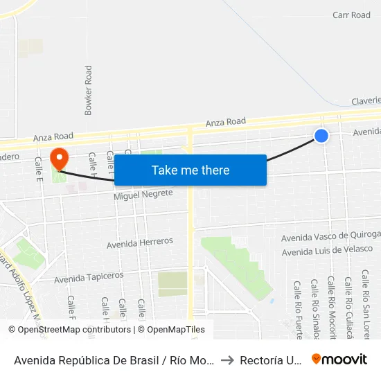Avenida República De Brasil / Río Mocorito to Rectoría Uabc map