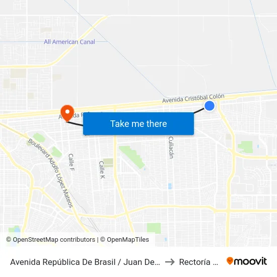 Avenida República De Brasil / Juan De Dios Peza to Rectoría Uabc map