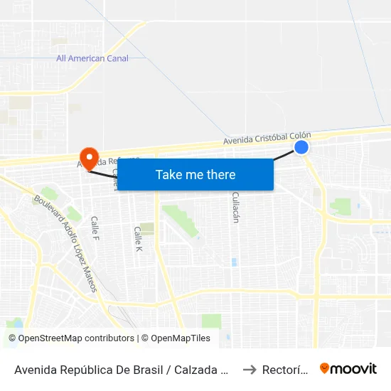 Avenida República De Brasil / Calzada Manuel Gómez Morín to Rectoría Uabc map