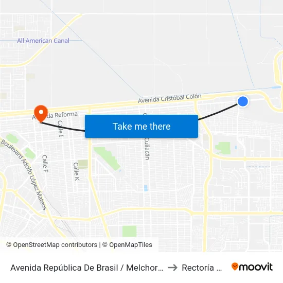 Avenida República De Brasil / Melchor Ocampo to Rectoría Uabc map