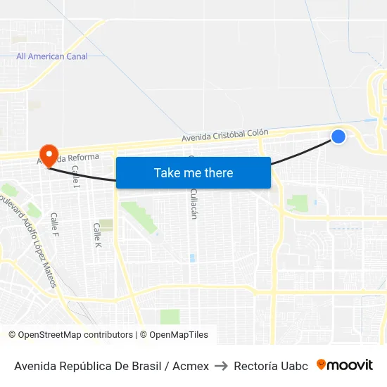Avenida República De Brasil / Acmex to Rectoría Uabc map