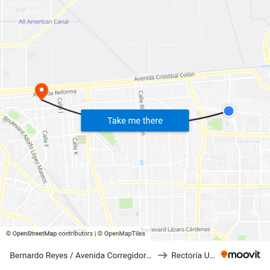 Bernardo Reyes / Avenida Corregidora Norte to Rectoría Uabc map