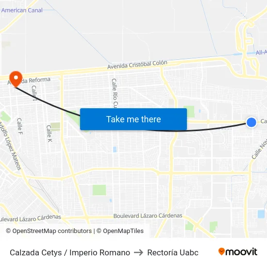 Calzada Cetys / Imperio Romano to Rectoría Uabc map