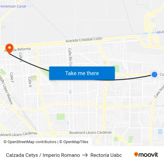 Calzada Cetys / Imperio Romano to Rectoría Uabc map