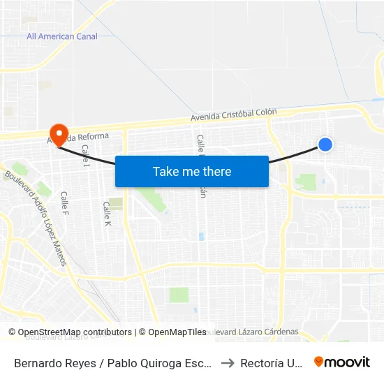 Bernardo Reyes / Pablo Quiroga Escanilla to Rectoría Uabc map