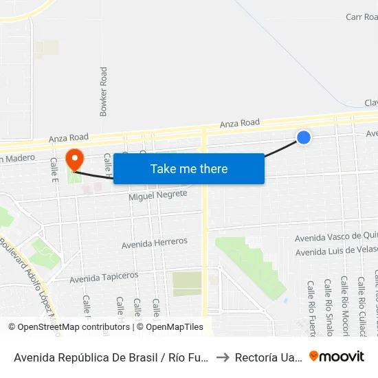 Avenida República De Brasil / Río Fuerte to Rectoría Uabc map