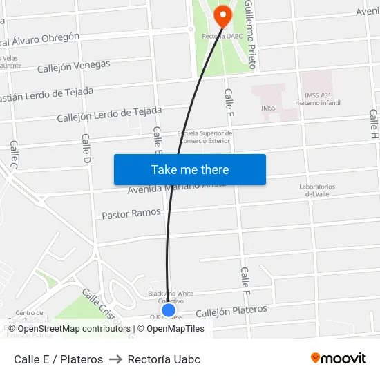 Calle E / Plateros to Rectoría Uabc map