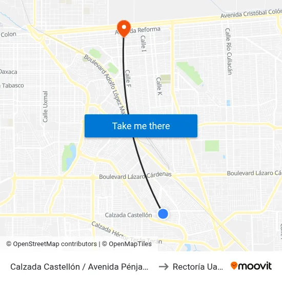 Calzada Castellón / Avenida Pénjamo to Rectoría Uabc map