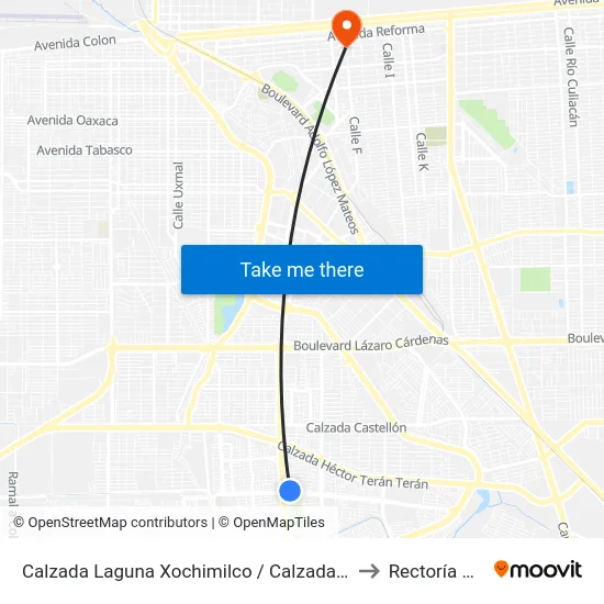 Calzada Laguna Xochimilco / Calzada Anáhuac to Rectoría Uabc map