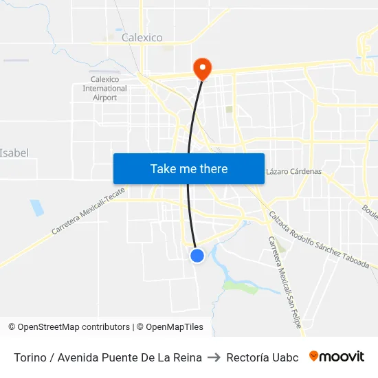 Torino / Avenida Puente De La Reina to Rectoría Uabc map