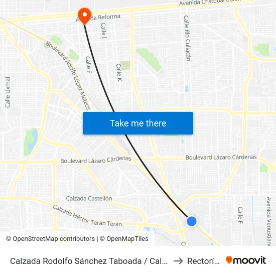 Calzada Rodolfo Sánchez Taboada / Calzada Héctor Terán Terán to Rectoría Uabc map