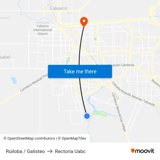 Ruiloba / Galisteo to Rectoría Uabc map