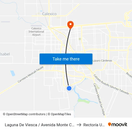 Laguna De Viesca / Avenida Monte Castelo to Rectoría Uabc map