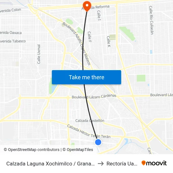 Calzada Laguna Xochimilco / Granada to Rectoría Uabc map