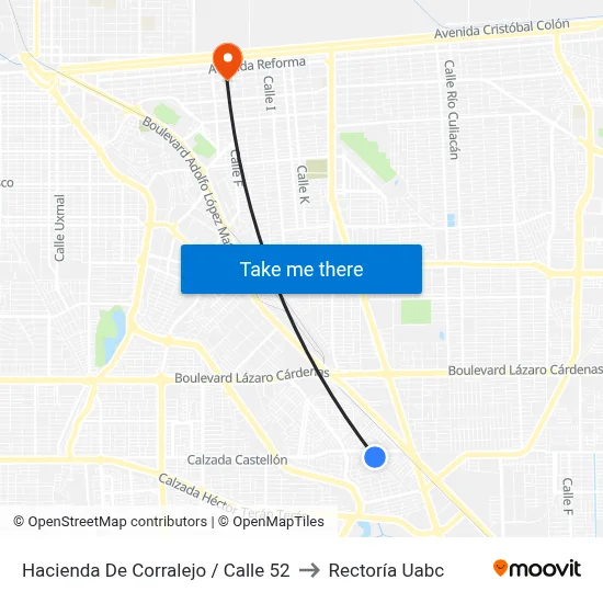 Hacienda De Corralejo / Calle 52 to Rectoría Uabc map
