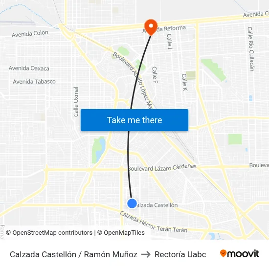 Calzada Castellón / Ramón Muñoz to Rectoría Uabc map