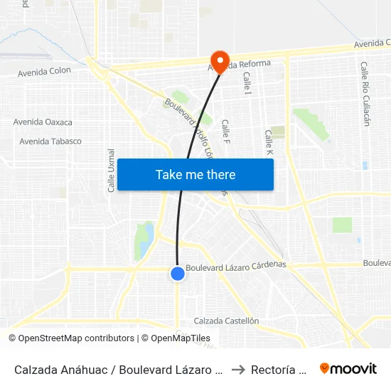 Calzada Anáhuac / Boulevard Lázaro Cárdenas to Rectoría Uabc map
