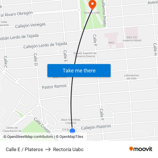 Calle E / Plateros to Rectoría Uabc map