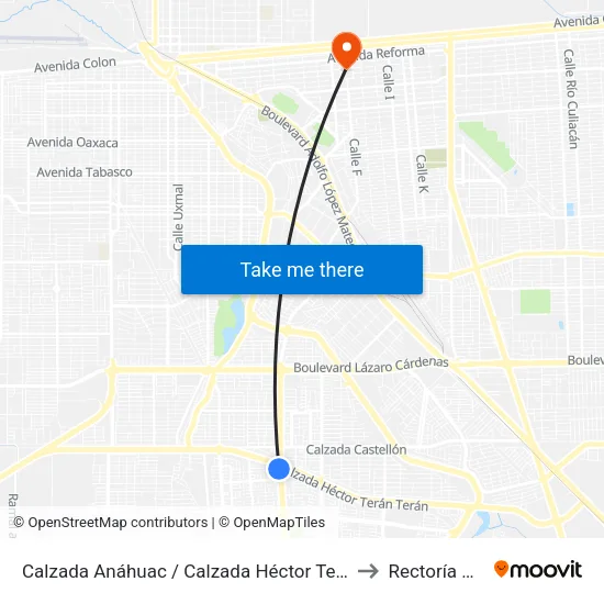 Calzada Anáhuac / Calzada Héctor Terán Terán to Rectoría Uabc map
