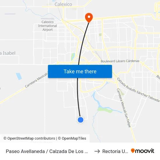 Paseo Avellaneda / Calzada De Los Monarcas to Rectoría Uabc map