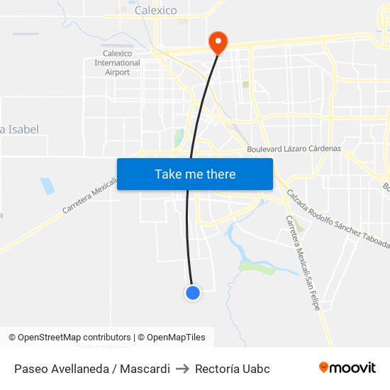 Paseo Avellaneda / Mascardi to Rectoría Uabc map