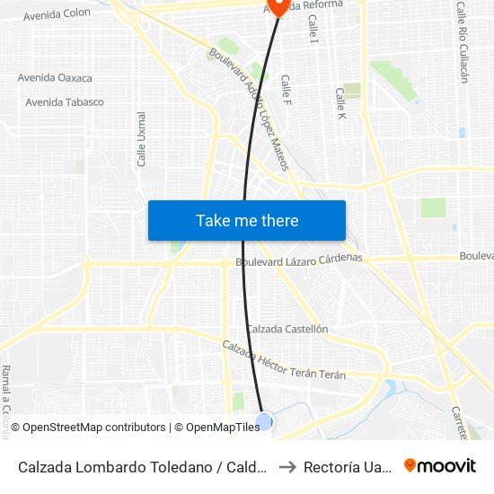 Calzada Lombardo Toledano / Caldera to Rectoría Uabc map
