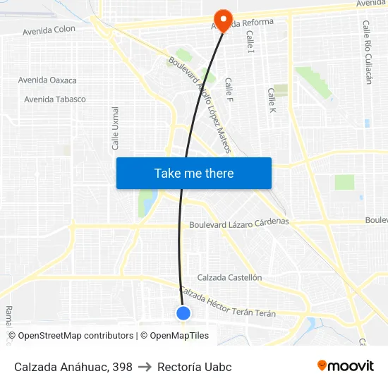 Calzada Anáhuac, 398 to Rectoría Uabc map