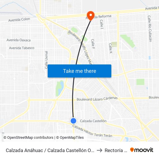 Calzada Anáhuac / Calzada Castellón O Islas Malvinas to Rectoría Uabc map