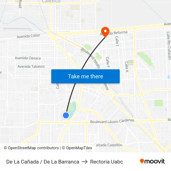 De La Cañada / De La Barranca to Rectoría Uabc map