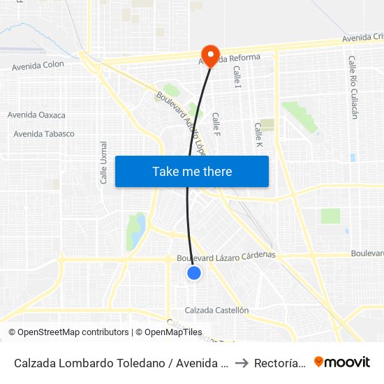Calzada Lombardo Toledano / Avenida Eleno Hernández to Rectoría Uabc map