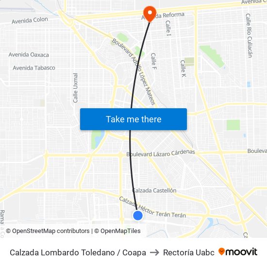 Calzada Lombardo Toledano / Coapa to Rectoría Uabc map