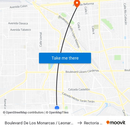 Boulevard De Los Monarcas / Leonardo Da Vinci to Rectoría Uabc map