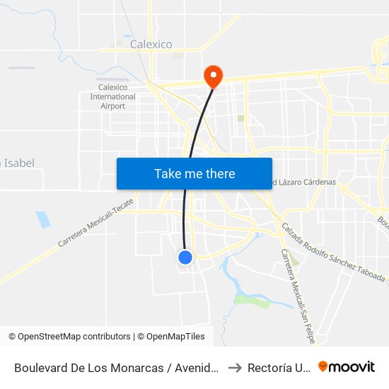 Boulevard De Los Monarcas / Avenida Pravia to Rectoría Uabc map