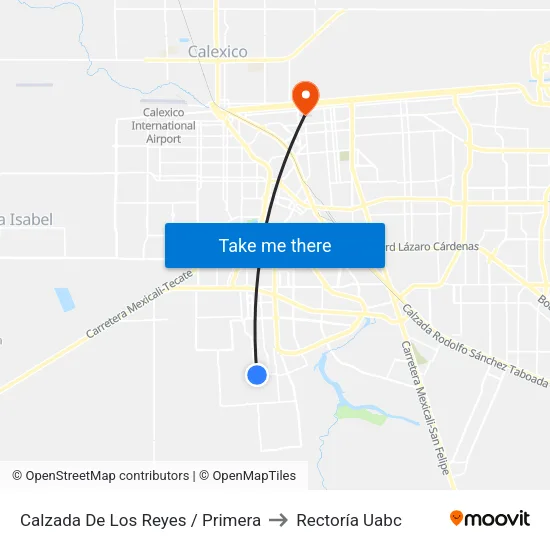 Calzada De Los Reyes / Primera to Rectoría Uabc map