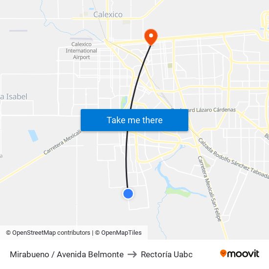 Mirabueno / Avenida Belmonte to Rectoría Uabc map