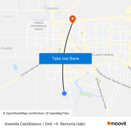 Avenida Castiblanco / Onil to Rectoría Uabc map