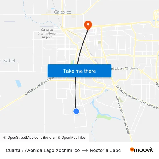 Cuarta / Avenida Lago Xochimilco to Rectoría Uabc map