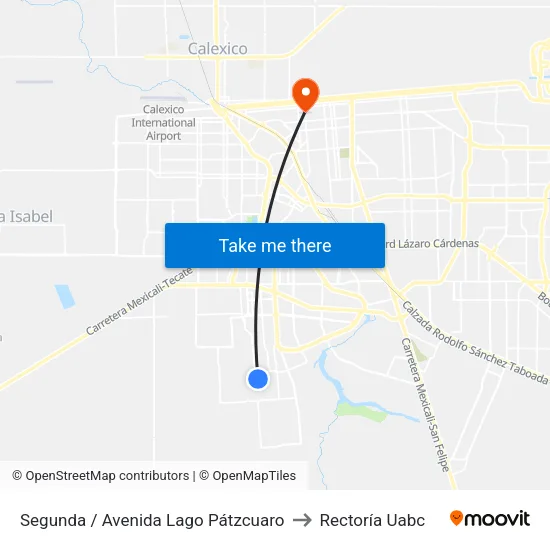 Segunda / Avenida Lago Pátzcuaro to Rectoría Uabc map