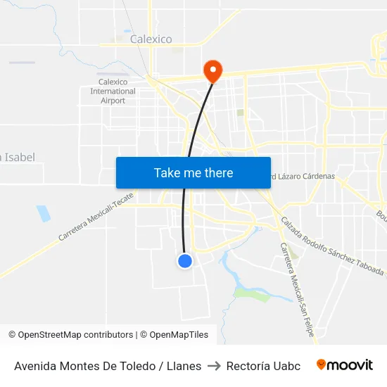 Avenida Montes De Toledo / Llanes to Rectoría Uabc map
