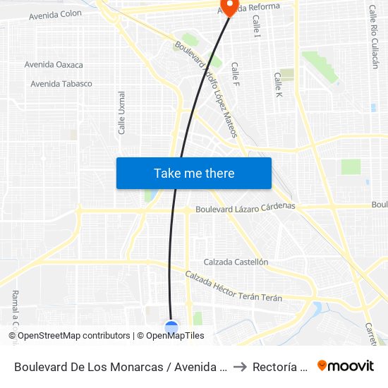 Boulevard De Los Monarcas / Avenida Corona Real to Rectoría Uabc map