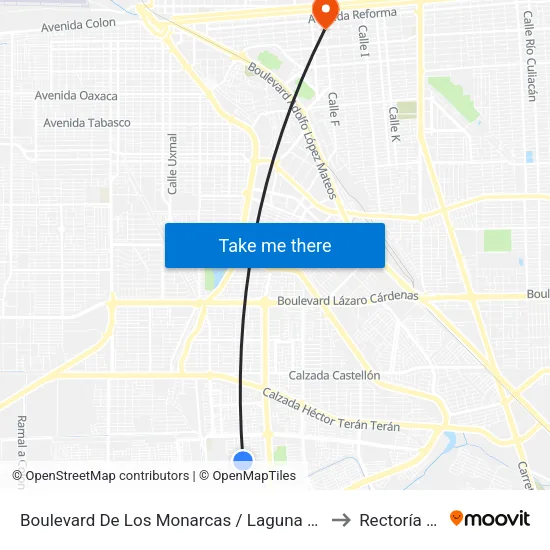 Boulevard De Los Monarcas / Laguna San Cristóbal to Rectoría Uabc map