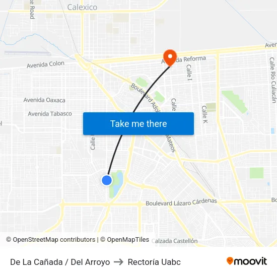 De La Cañada / Del Arroyo to Rectoría Uabc map