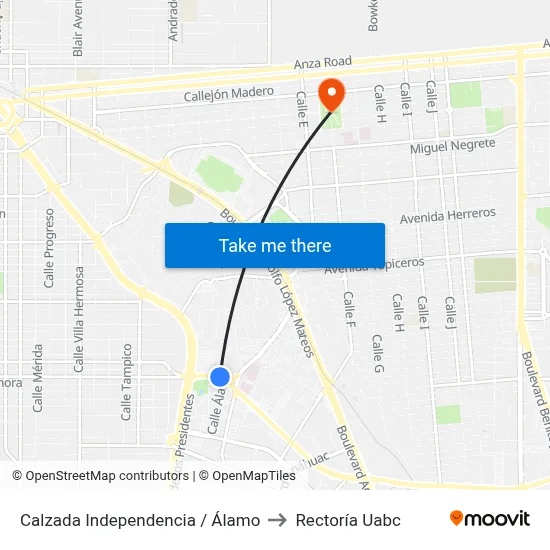 Calzada Independencia / Álamo to Rectoría Uabc map